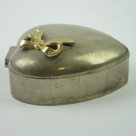 International Silver Plated Heart Jewelry Trinket Box Red Velvet Inner Vintage - Picture 3 of 13